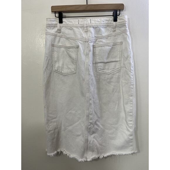Free People Mambo Slit Denim Midi Skirt white Wash Jean Fray Hem 31 Y2K Minimal - Picture 2 of 16